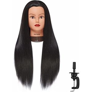 Hairingrid 26""-28"" Mannequin Hoofd met Synthetische Vezel Haar Styling Trein Hoofd Manik Cosmetologie Pop Incl Gratis Klem Houder (R71919LB0220)