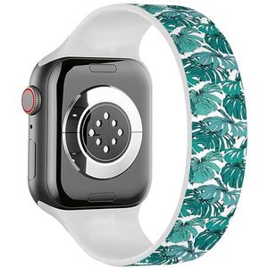 Solo Loop Band Compatibel met All Series Apple Watch 38/40/41mm (Groene Monstera Leaves) Elastische Siliconen Band Strap Accessoire, Siliconen, Geen edelsteen