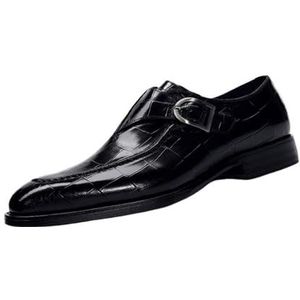 Men's Leather Slip On Strap Oxford Dress Shoes Casual Round Toe Low Block Heel Loafer Shoes Formal Business Working (Color : Black, Size : EU 48)