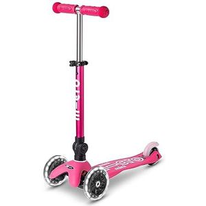 Micro Scooters | Mini Micro Deluxe LED kinderstep, verstelbaar stuur, oplichtende wielen, opvouwbaar, 2-5 jaar, jongens en meisjes, roze