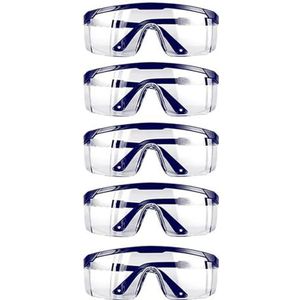 Veiligheidsbril, 5 stuks anti-spat oogbescherming werkveiligheidsbrillen winddicht stofdicht beschermende bril lens frame fietsbrillen(Blue)