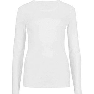 Vrouwen lange mouw stretch effen ronde hals t-shirt top stretchy casual wear top, Wit, 42-44