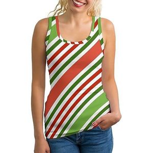 Kerst Rood Groen Strepen Mode Tank Top voor Vrouwen Gym Sport T-shirts Mouwloos Slim Yoga Blouse Tee S