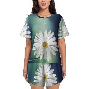 WEFDLKBT Pyjama voor heren en dames, madeliefje met bloemenprint, meisjes, slaappakjes, nachtkleding sets, comfortabele ronde hals, korte mouwen, Foto, L-5XL