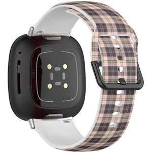 Zachte sportband compatibel met Fitbit Sense/Sense 2 / Versa 4 / Versa 3 (grijs roze paars kaki tartan plaid Schots) siliconen armband accessoire