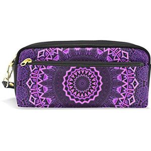 Eslifey Violet Mandala Draagbare Pouch PU Lederen School Pen Case Stationaire Potlood Tassen voor Kinderen Waterdichte Cosmetische Tas Make-up Beauty Case