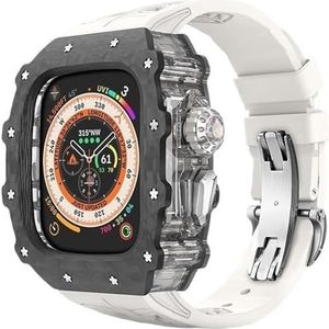 dayeer Koolstofvezel Case Band voor Apple Watch 49MM Ultra2 Ultra, fluorrubber horlogeband met Cover Mod Kit voor Iwatch Series9/8/7/6/5/4/se (Color : Whites, Size : 49mm for ultra2 ultra)