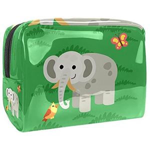 Make-up tas PVC ritssluiting toilettas waterdichte cosmetische tas met groene olifant voor vrouwen en meisjes