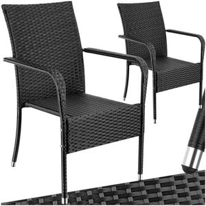 tectake® Tuinstoelen - Terrasmeubilair - Set van 2 - Wicker, stapelbaar, met armleuning - Draagkracht 120 kg - Verkrijgbaar in div. sets - Zwart