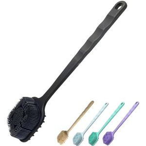 Rexzono Siliconen rugschrobber voor douche (voor de gevoelige huid), exfoliërende lichaamsscrubber, badborstel rugschrobber, lange steel, siliconen loofah, rugborstel voor douche,