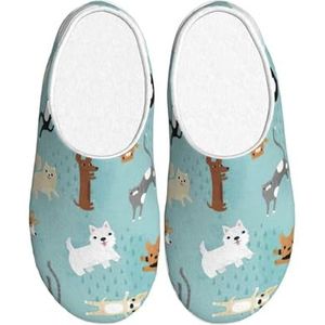 EdWal Regenende katten en honden print winter warme pantoffels indoor antislip pluche pantoffels ontspannen thuis voor vrouwen mannen, Zwart, 37.5 EU