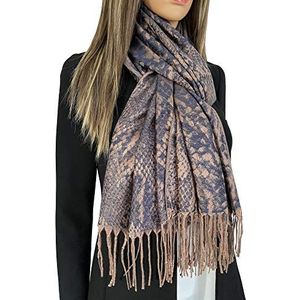 Dames luipaardprint sjaal - Geschenken met dierenluipaardprint, zijden pashmina-wrap, grote lange damessjaals, draagbare dekensjaal, dameswintersjaals, stola, hoofd (slangenleer marineblauw brons)