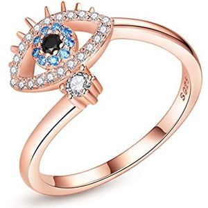 WEITING Evil Eye Ring Open Luck Blue Stone Cubic Zirconia 925 Sterling Zilver Verstelbare Vinger Ring Voor Vrouwen Fijne Sieraden-Resizable, Rose Gold Kleur