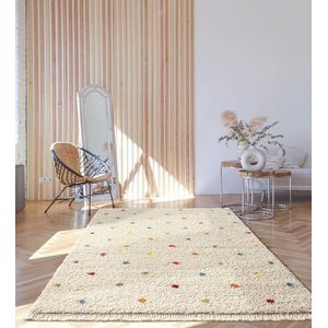 the carpet, Bahar Shaggy Tapijt, hoogpolig (35 mm), voor woonkamer, stippenpatroon, crème-veelkleurig, 80 x 150 cm