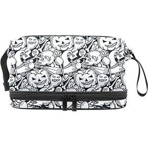 Grote capaciteit reizen cosmetische tas, make-up tas, waterdichte make-up tas organizer, anime Halloween zwart-wit patroon-01, Meerkleurig, 27x15x14 cm/10.6x5.9x5.5 in