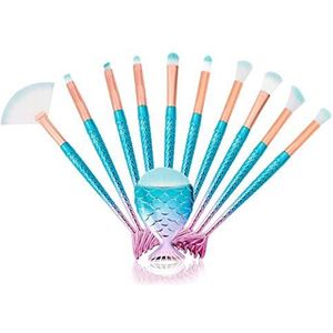 Make-upborstels Set 3D Zeemeermin Make-upborstel Professionele Cosmetische Concealer Borstels voor Foundation, Poedercrème, Blusher, Oogschaduw, Wenkbrauwen, Eyeliner, Set van 11 stuks