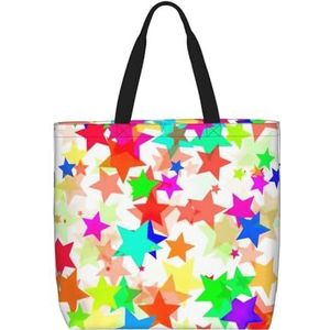 EdWal Mexicaanse Otomi Dieren Print Tote Bag Voor Vrouwen Schoudertassen Grote Boodschappen Handtas Crossbody Tas Voor Werk Reizen Winkelen, Kleurrijke sterren, Eén maat