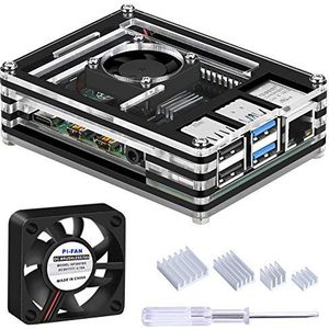 GeeekPi Acryl Behuizing voor Raspberry Pi 4 Model B met Ventilator en Koellichaam (Alleen voor Pi 4) (Zwart)