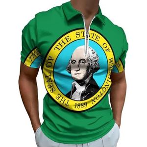 Vlag van de staat Washington, poloshirts met halve rits, voor heren, slim fit, T-shirt met korte mouwen, sneldrogend, golftops T-shirts, L