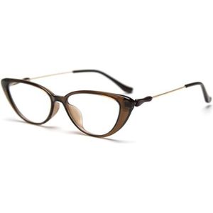 Vrouwen Mode Bril Cat Eye Metaal TR90 Brilmontuur Vrouwelijke Trendy Accessoires, bruin met helder