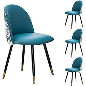 GEIRONV 43 × 43 × 82 cm Moderne keukenstoel, for woonkamer slaapkamer make-up stoel met metalen voeten lederen eetkamer stoel Set van 4 Eetstoelen (Color : Blue)