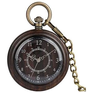 Handgemaakt Vintage Wood horloge Quartz Pocket horloge Ebony Walnut Houten Ketting Open Gezicht Lichtgewicht Klok Kerstcadeaus for Mannen Vrouwen Verjaardagscadeau (Color : Ebony wood)