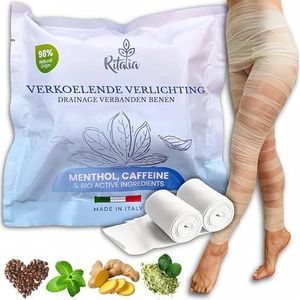 DRAINERENDE BEENVERBANDEN van Ritalia® 2 verbanden met KOELEFFECT, verkwikkende en ontspannende werking met 100% natuurlijke extracten. ANTI-CELLULITIS, VERSTEVIGEND Verband