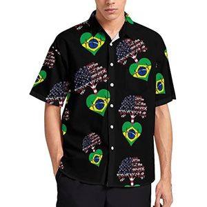 Brazilië US Root Heartbeat Hawaiiaanse Shirt Voor Mannen Zomer Strand Casual Korte Mouw Button Down Shirts met Pocket