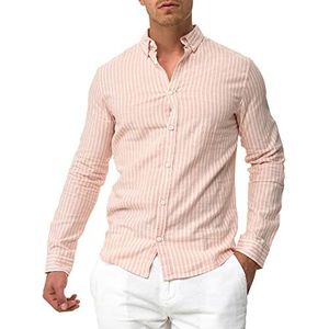Indicode Heren Brayden Shirt | Gestreept hemd met button-down kraag Coral Cloud L