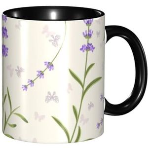BEEOFICEPENG Mok, 330ml Aangepaste Keramische Cup Koffie Cup Thee Cup voor Keuken Restaurant Kantoor, Lavendel Patroon