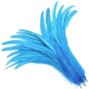 100 stks/partij natuurlijke haan staartveren handwerk hoofdtooi accessoires carnaval pluimen vakantie decoratie tafel centerpieces-meer blauw 2-25-30cm 10-1