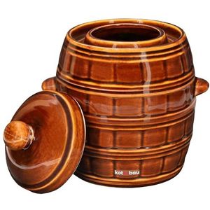 KOTARBAU® Gistingspot, aardewerkpot, 5 liter, zuurkoolpot, komkommerpan met deksel, inmaakpot, keramische pot, steengoed container, hermetisch keramisch vat, bruin, aardewerk