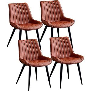 GEIRONV Set van 4 moderne eetkamerstoelen, gedempte zachte zitting slaapkamer thuiskantoorstoelen stevige metalen poten bureaustoel van imitatieleer Eetstoelen (Color : Orange, Size : 46x53x83cm)