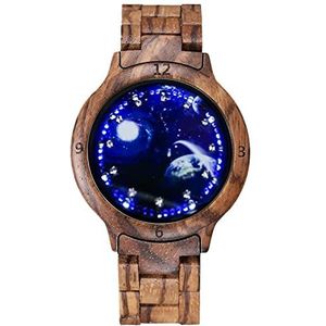 Handgemaakt Rood sandelhout LED Licht touchscreen diamant wijzerplaat houten horloge creatieve rode sterrenhemel oppervlak lichtgevend horloge Huwelijksgeschenken (Color : Zebra wood)