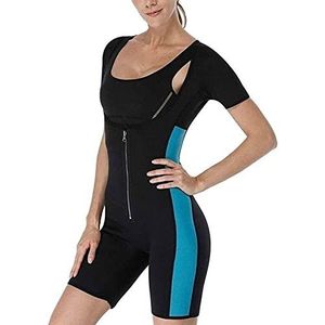 Saunapak For Dames Pak Tailletrainer For Gewichtsverlies Afslanken Full Body Shaper Sauna Jumpsuit Trainingsvest Met Shorts Body Shaper (Color : Blue, Size : M)