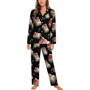 Voedsel Rijst Vis Sushi Slaap Lange Mouw Pyjama Sets Voor Vrouwen Klassieke Nachtkleding Nachtkleding Zachte Pjs Lounge Sets