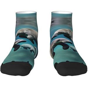 Manatee dieren print veelzijdige sportsokken voor casual en sportkleding, geweldige pasvorm voor voetmaten 36-45, Manatee Dieren, Eén Maat