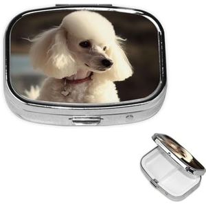 Franse poedel pillendoos 2 compartimenten pillenetui voor portemonnee en zak schattige pillenorganizer met spiegel draagbare reispillendoos metalen vierkante medicijnorganisator uniek cadeau