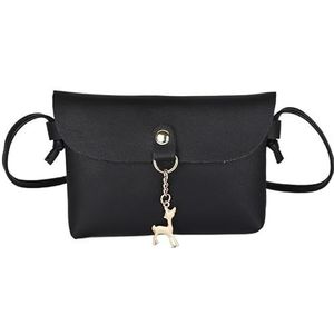 Mini dames crossbody tas schoudertas PU lederen knooptas Pure kleur dames telefoontas Dames schoudertas (Color : Black)