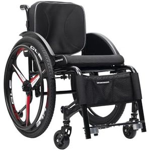 CFMAIF Zelfrijdende aluminium sportrolstoel, lichtgewicht handmatige stoel voor volwassenen met handremmen en anti-tip wielen (zwart, 38 cm/14,9 inch stoel)