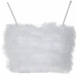 UERSJWYSO Sexy Tanktops Met Imitatiebont voor Dames, Spaghettibandjes Pluizige Cami-Tubetop voor Ravefeesten en Nachtclubkleding,Wit,L