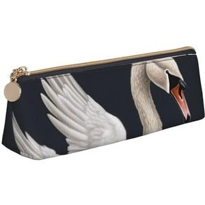 Dwrepo Lederen etui voor vrouwen mannen potlood tas met rits draagbare etui witte zwaan pen tas kleine make-up tas munt zakje voor werk kantoorbenodigdheden