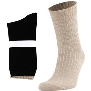 MEBY 2 paar alpaca sokken. Warme thermische sokken. Dikke, pluizige wintersokken. Voorgewassen wandelsokken van alpacawol, beige-zwart (kasjmierwol), 35/38 EU