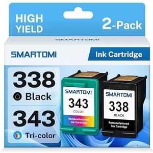 SMARTOMI gereviseerde 338 343 Compatibel voor 338 343 XL-inktcartridges voor gebruik met DeskJet 460 5740 6540 6620 6840 9800 PhotoSmart 2575 2610 8450 8750 Pro B8360 PSC 1610 1613 2355 Series 2PK