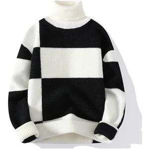 Heren coltrui slim fit trui casual gebreide herensweater hoge hals patchwork ontwerp trui warm sweatshirt met lange mouwen (Color : D, Size : 4XL)