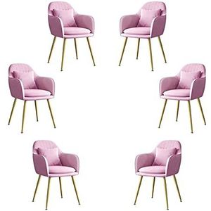 GEIRONV Dining Chair Set van 6, fluwelen metalen poten met kussensleun for woonkamer slaapkamer appartement lounge stoel Eetstoelen (Color : Purple)