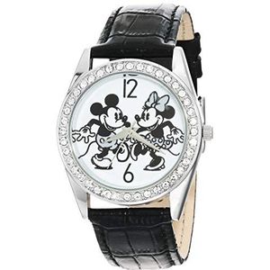 Disney Vrouwen analoge Japanse Quartz horloge met lederen band WDS000678, Zwart