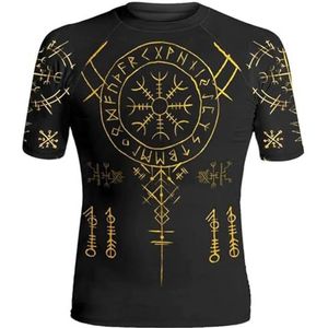 Unisex Viking Vegvisir Rune T-shirt - Noordse 3D-geprinte Tattoo Couple Casual Harajuku Korte Mouw - Middeleeuwse IJslandse Pagan Comfortabele Losse Track Top (Color : Viking B, Size : M)