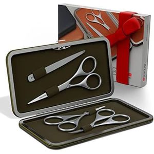 Suvorna baard- en snorset met baardschaar voor mannen, snorschaar, neusschaar, wenkbrauwschaar en pincet voor gezichtshaar | Kappersscharenset en haarscharenset. (Groente)