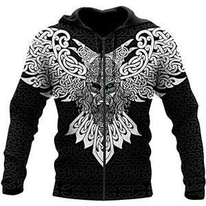 3D Gedrukt Viking Odin Raven Men Zip Hoodie, Unisex Nordic Harajuku Casual Streetwear Jacket